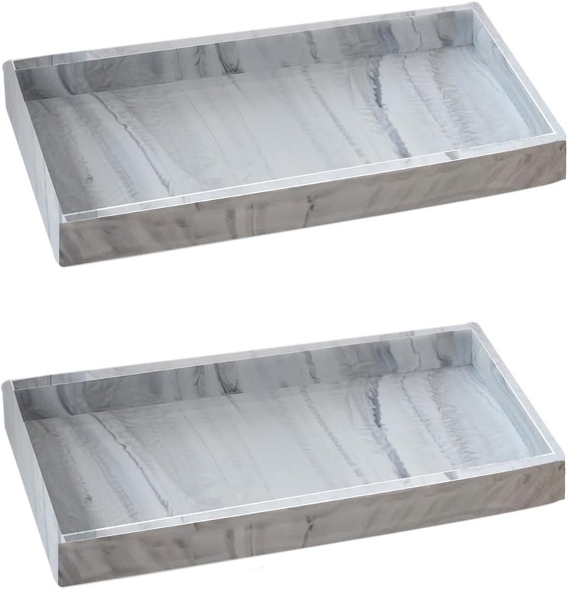 BasedFloor 2PCS 7.87” L x 3.93” W Silicone Soap Dispenser Trays, Bathroom Sink Vanity Tray for Dresser Tops, Toilet, Tray for Scrubber, Lotion Bottles, Perfume, Jewelry, Candle, Key Trinket Ring-White Marble - Image 1
